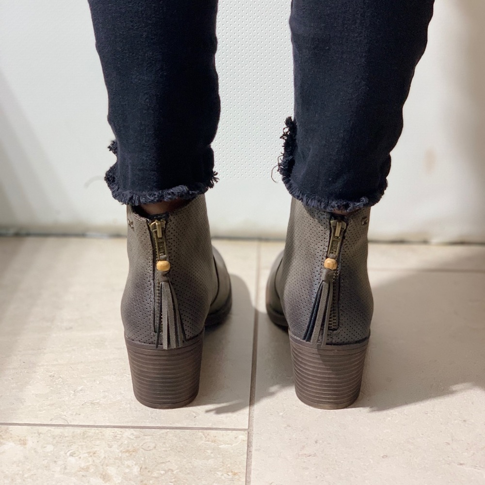 Grey Perforated Boho Chic Chelsea Ankle Booties - Picture 4 of 8